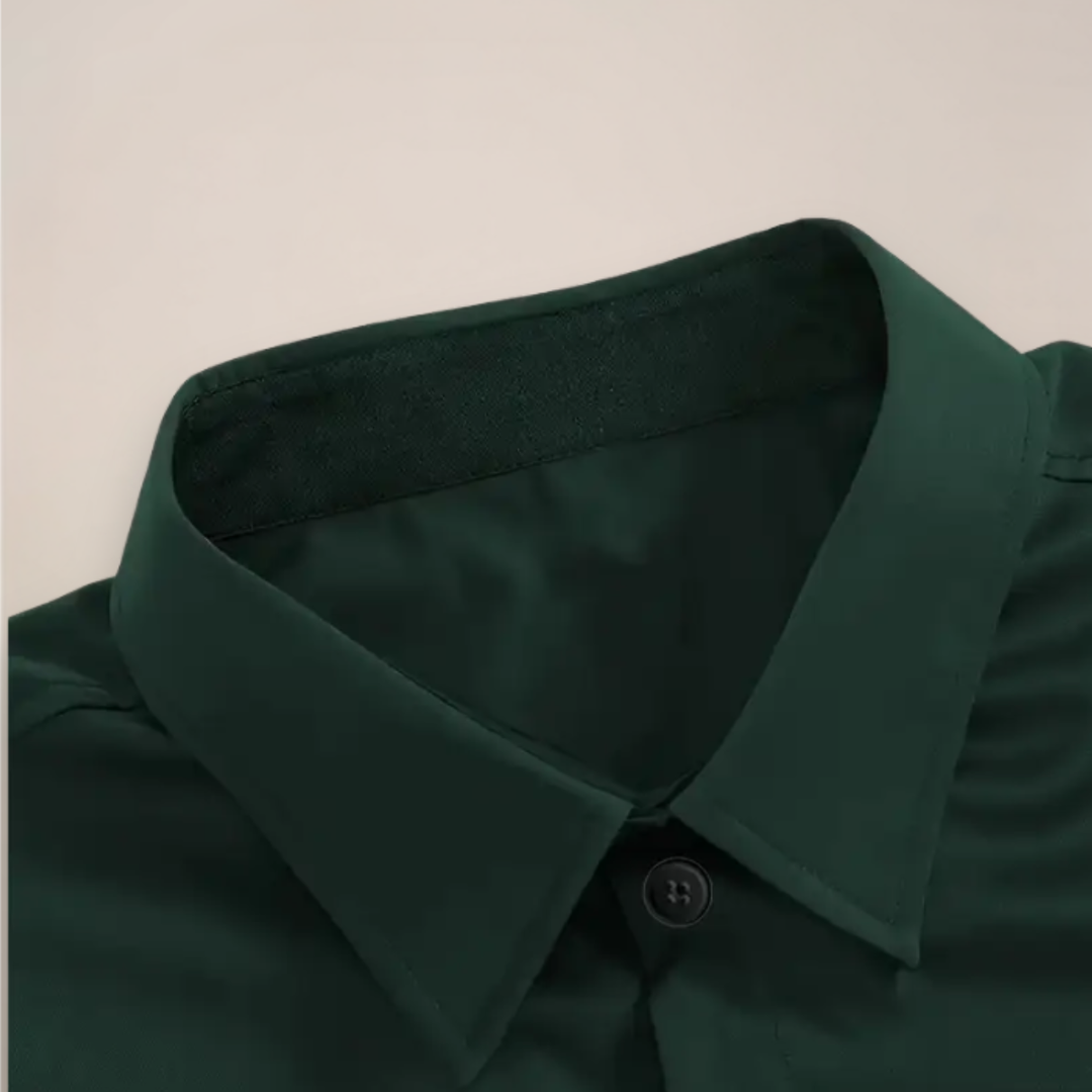 Men's Solid Slim Fit Dress Shirt, Long Sleeve Point Collar Button Down Formal Shirt