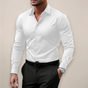 Men's Solid Slim Fit Dress Shirt, Long Sleeve Point Collar Button Down Formal Shirt