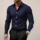 Men's Solid Slim Fit Dress Shirt, Long Sleeve Point Collar Button Down Formal Shirt