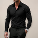 Men's Solid Slim Fit Dress Shirt, Long Sleeve Point Collar Button Down Formal Shirt