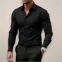 Men's Solid Slim Fit Dress Shirt, Long Sleeve Point Collar Button Down Formal Shirt