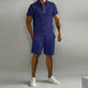 Men's Zip Polo Shirt and Shorts 2-Piece Set, Short Sleeve Quarter-Zip Drawstring Casual Summer
