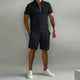 Men's Zip Polo Shirt and Shorts 2-Piece Set, Short Sleeve Quarter-Zip Drawstring Casual Summer