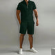 Men's Zip Polo Shirt and Shorts 2-Piece Set, Short Sleeve Quarter-Zip Drawstring Casual Summer