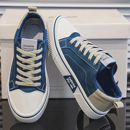 Low top lace-up trainers with panelled uppers, round toes and contrast soles