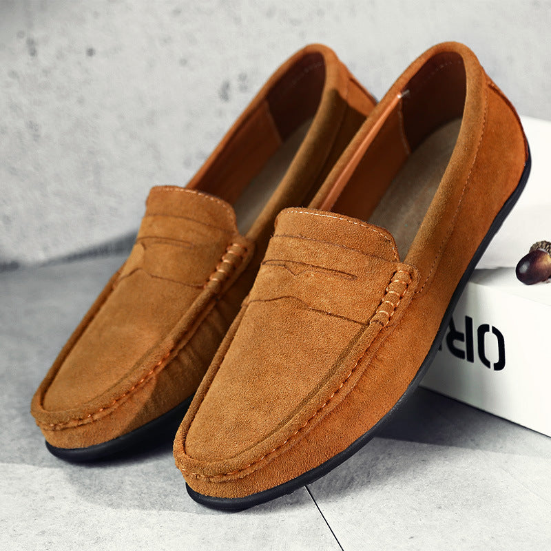 Men's penny loafers with moc toe stitching and slip-on design