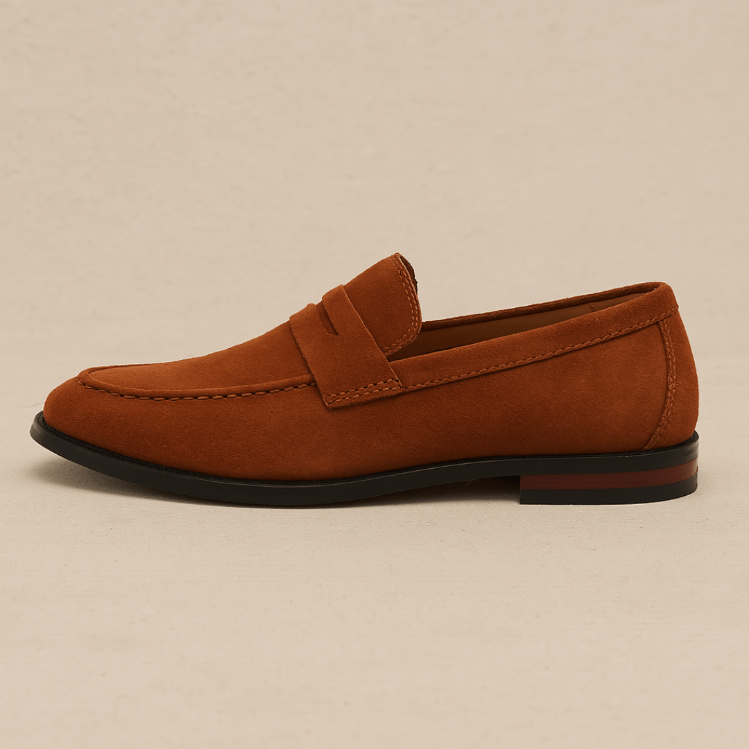 Men's penny loafers with moc toe and low heel