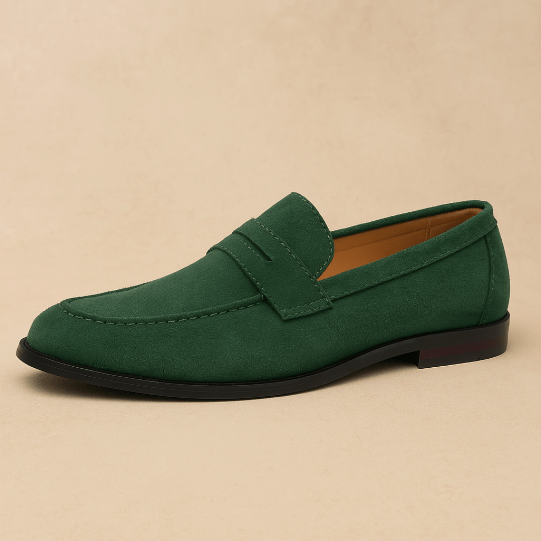 Men's penny loafers with moc toe and low heel