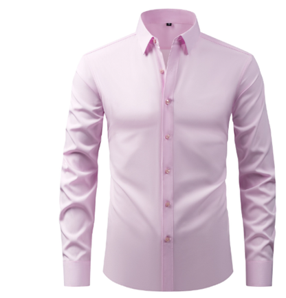Men's plain long sleeve formal shirt with pointed collar and button front
