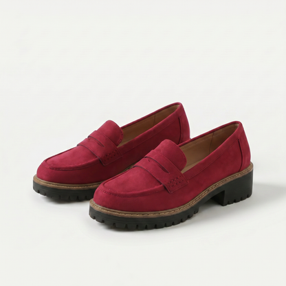 Unisex penny loafers with moc toe and chunky lug sole
