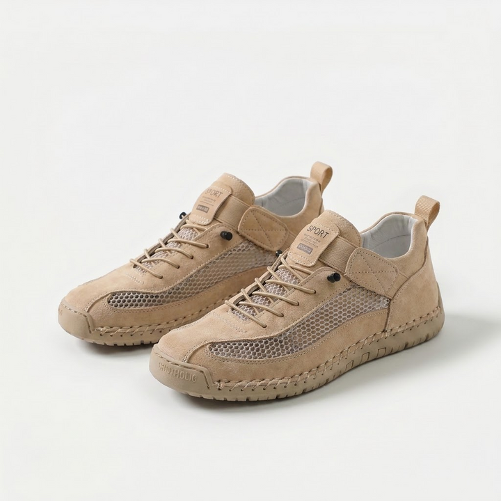 Unisex mesh panel lace-up sneakers with flat soles