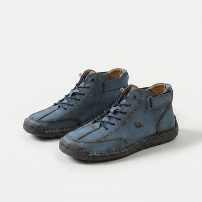 Ankle high lace-up sneakers with stitched panels, ankle strap and contrast sole