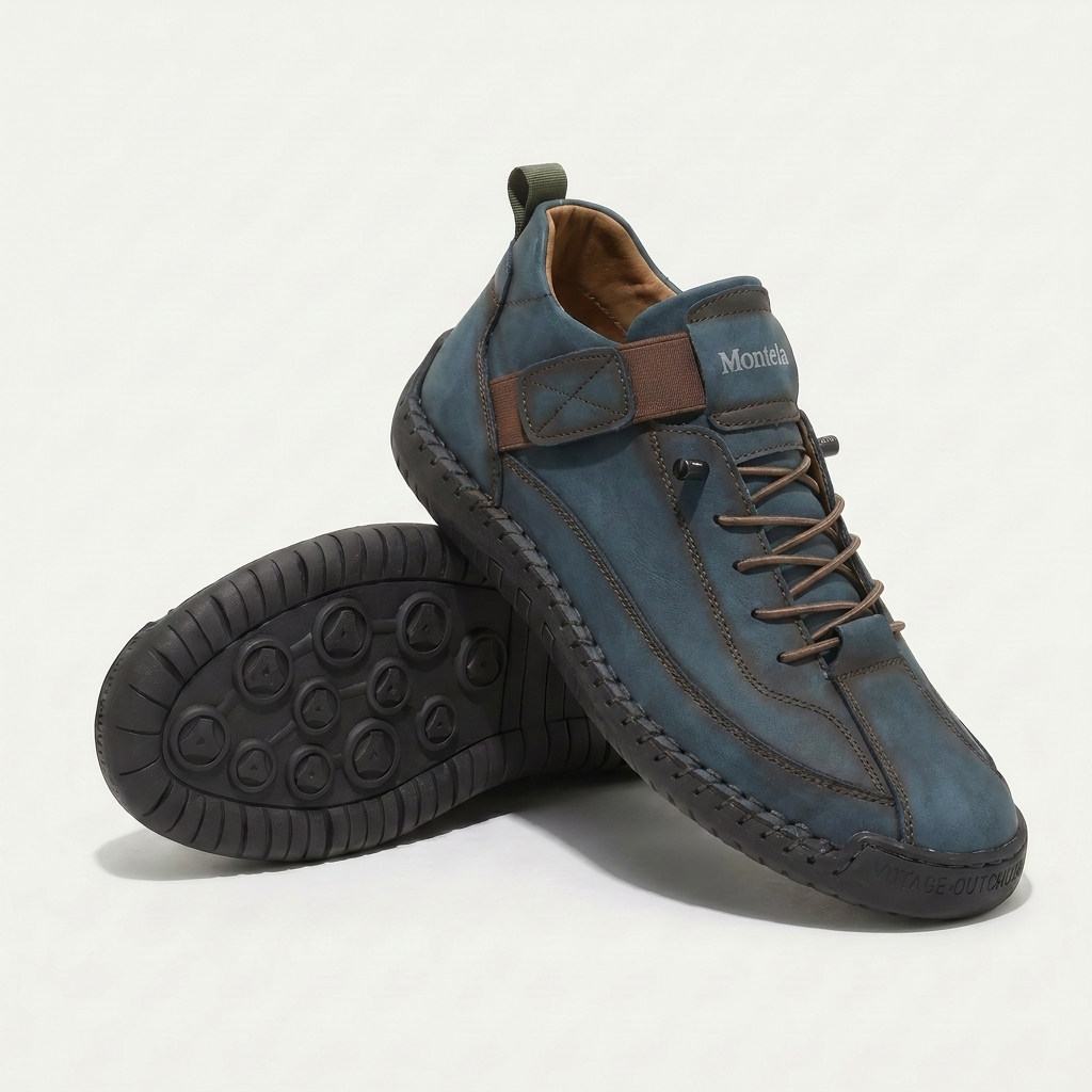 High-top lace-up sneakers with elastic ankle straps and textured flat soles