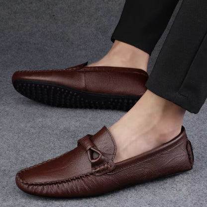 Unisex moccasin loafers with stitched toes and decorative knot detailing