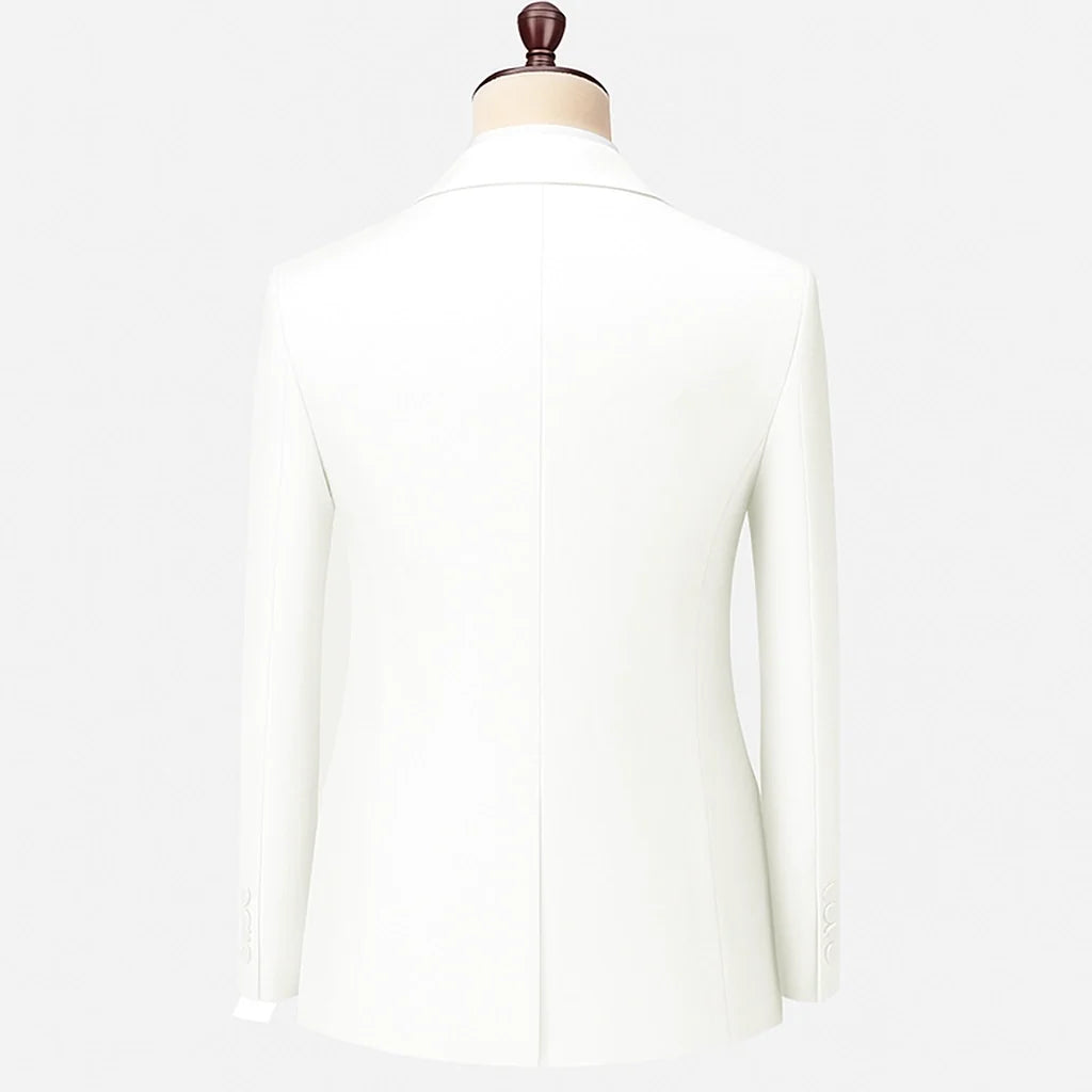 Men's three-piece tuxedo suit with shawl lapel, waistcoat, bow tie and trousers