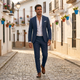 Men's Slim Fit Suit, Structured Blazer and Trousers Classic Lapel Formal Business Suit