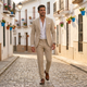Men's Slim Fit Suit, Structured Blazer and Trousers Classic Lapel Formal Business Suit