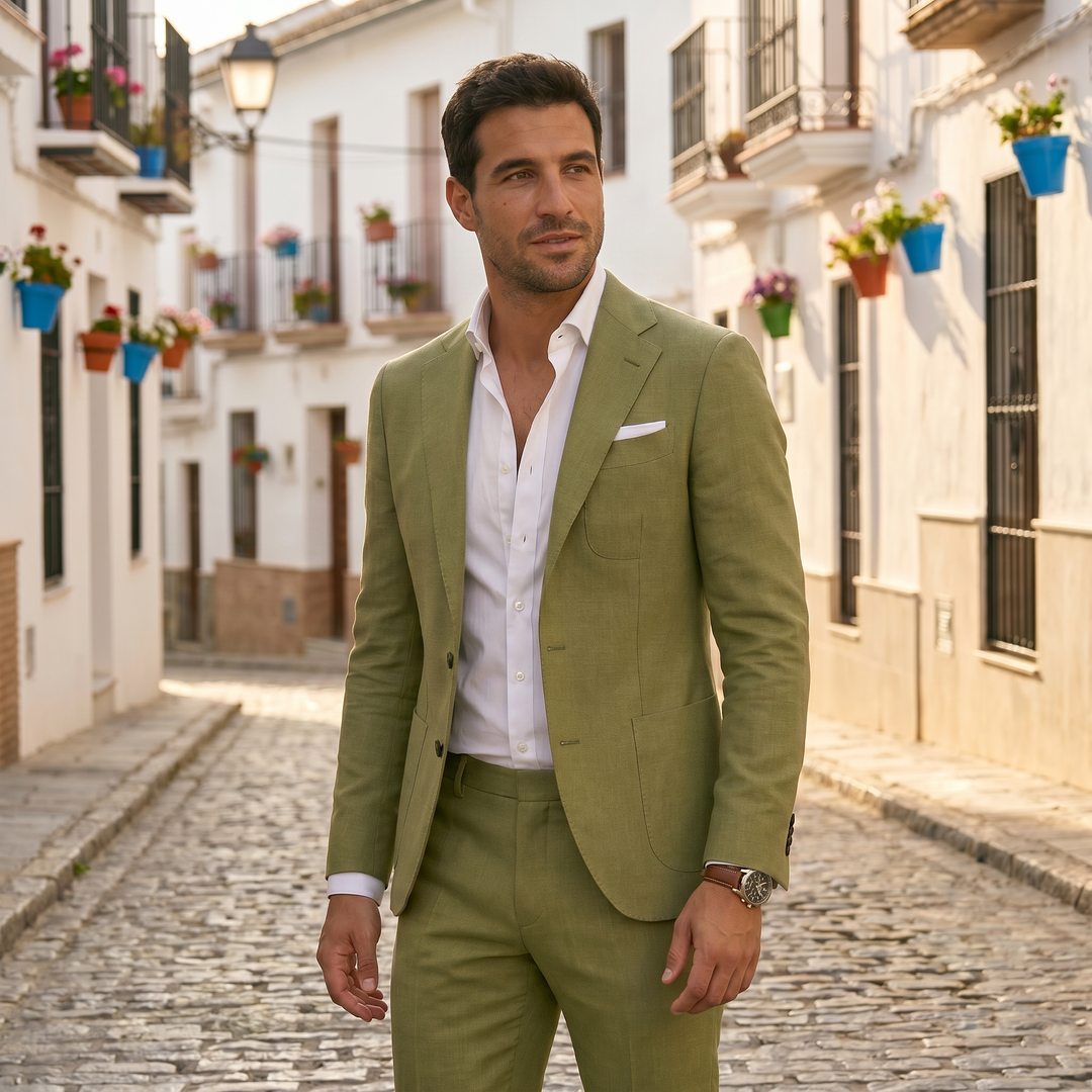 Men's Slim Fit Suit, Structured Blazer and Trousers Classic Lapel Formal Business Suit