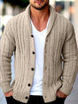 Men's textured cable knit cardigan with shawl collar and button front
