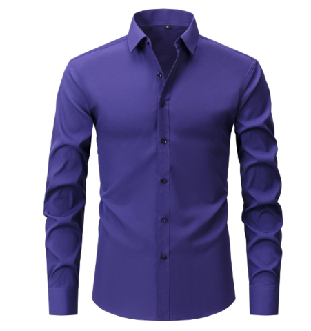 Men's plain long sleeve formal shirt with pointed collar and button front