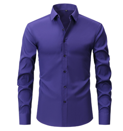 Men's plain long sleeve formal shirt with pointed collar and button front
