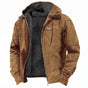 Men's hooded fleece-lined utility jacket with zip front and multiple pockets