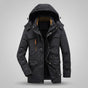 Men's hooded winter jacket with multiple pockets and long sleeves