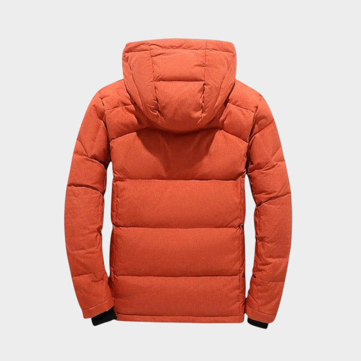 Men's solid winter jacket with long sleeves and zip front