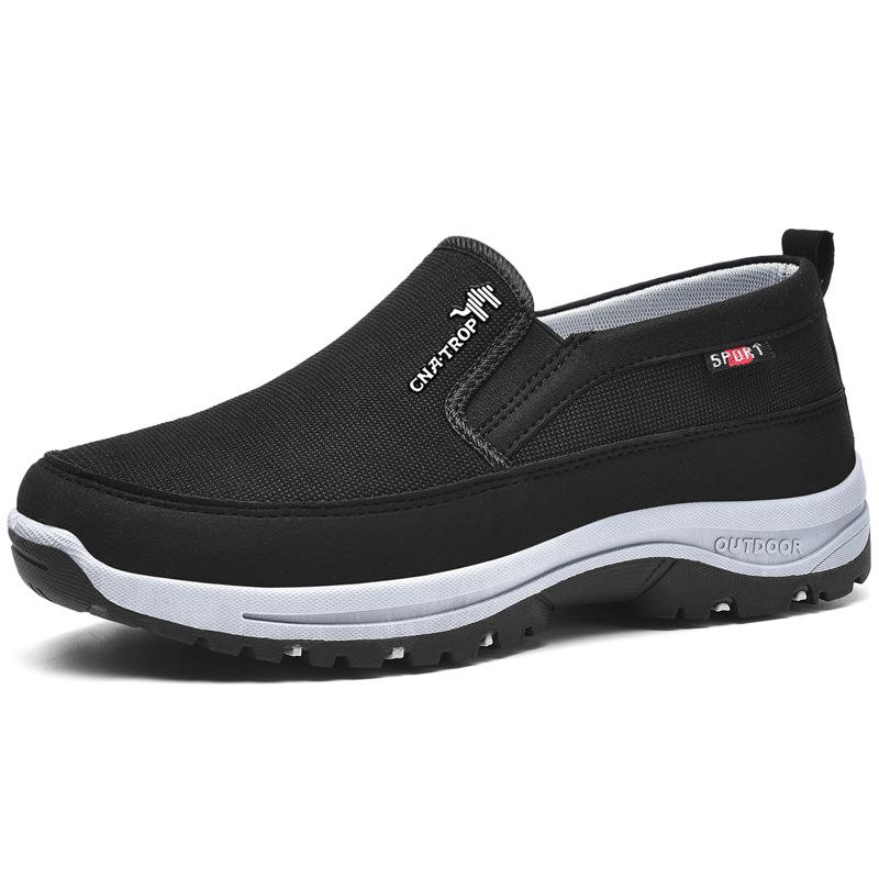 Men's slip-on walking shoe with textured upper, layered sole and treaded outsole