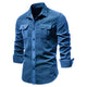 Men's casual long-sleeve shirt with chest pockets in brown and olive green