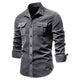 Men's casual long-sleeve shirt with chest pockets in brown and olive green