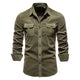 Men's casual long-sleeve shirt with chest pockets in brown and olive green