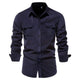 Men's casual long-sleeve shirt with chest pockets in brown and olive green