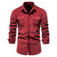 Men's casual long-sleeve shirt with chest pockets in brown and olive green