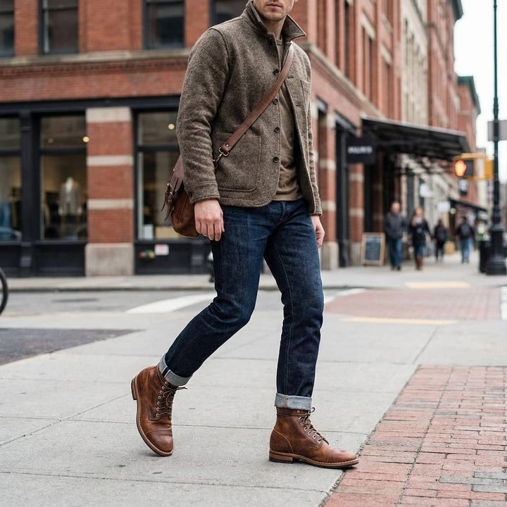 Men's vintage lace-up ankle boots with round toes and low heels