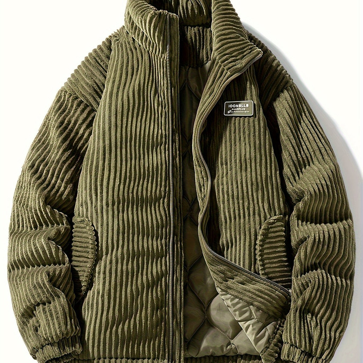 Men's ribbed corduroy jacket with high collar and zipper