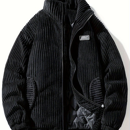 Men's ribbed corduroy jacket with high collar and zipper