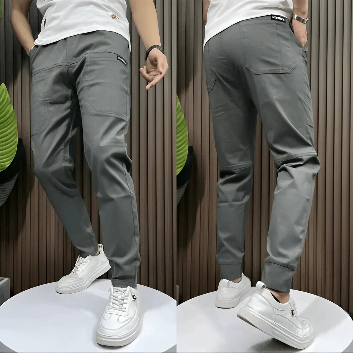 Unisex tapered cargo trousers with front, side and rear pockets