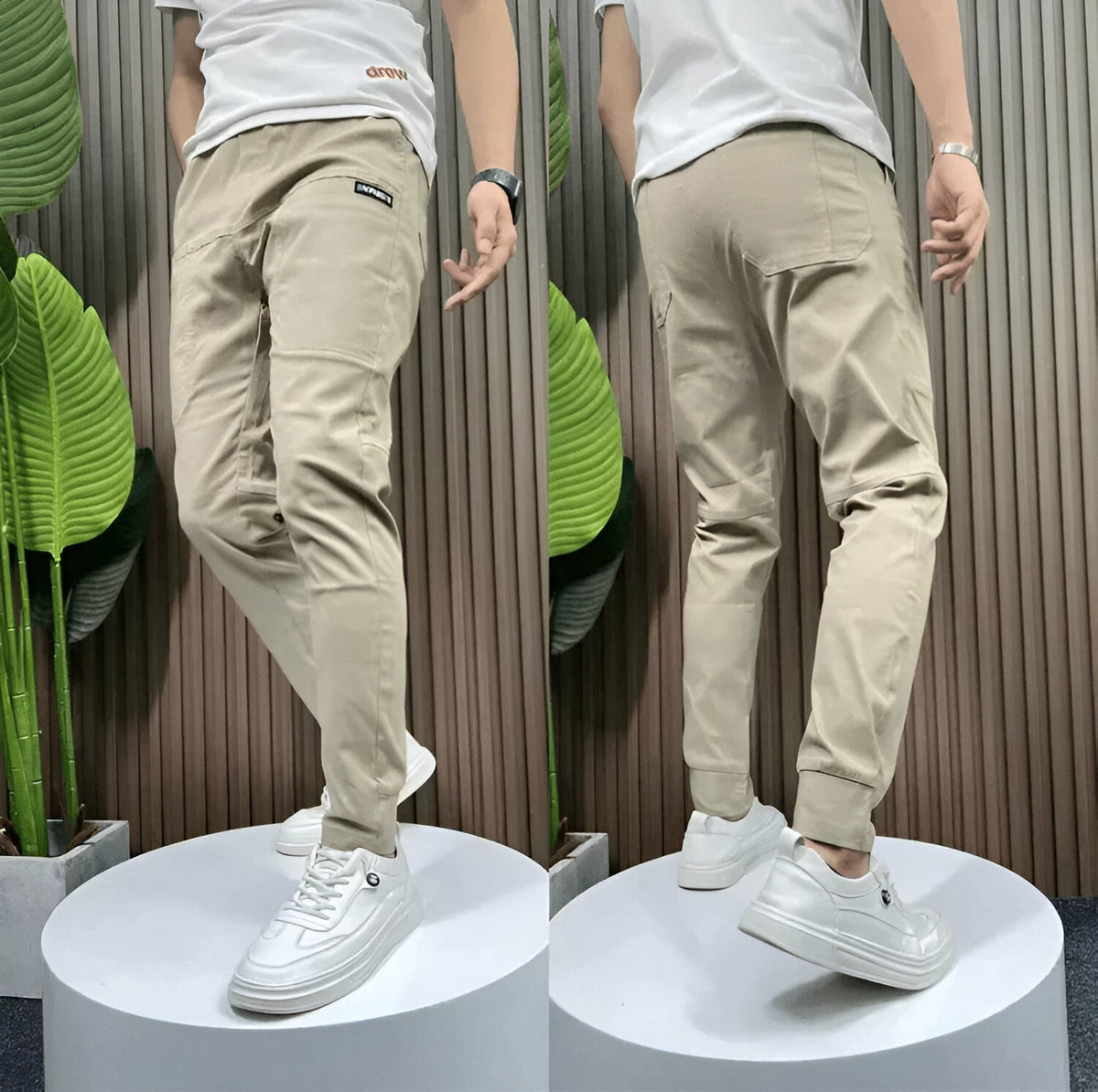 Unisex tapered cargo trousers with front, side and rear pockets