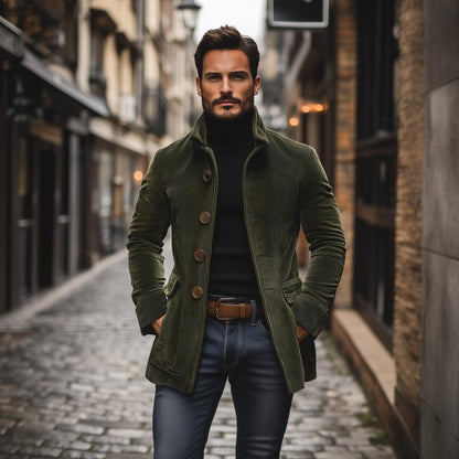 Men's corduroy stand-collar jacket with button front