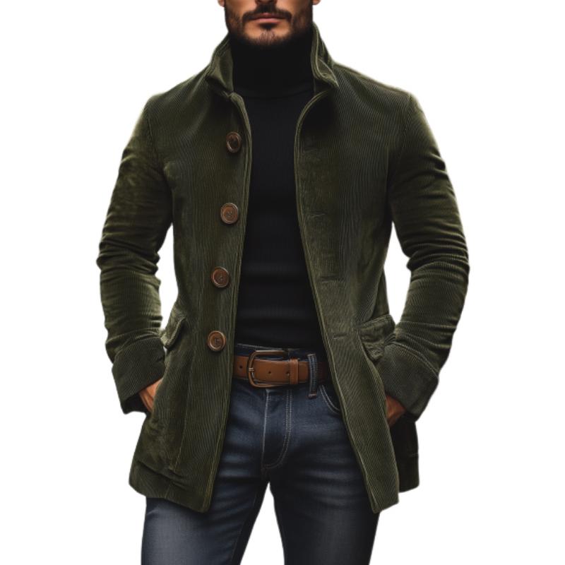 Men's corduroy stand-collar jacket with button front