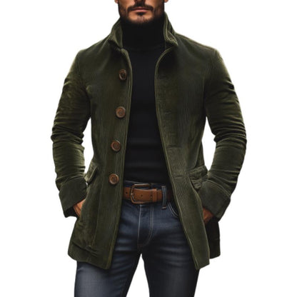 Men's corduroy stand-collar jacket with button front