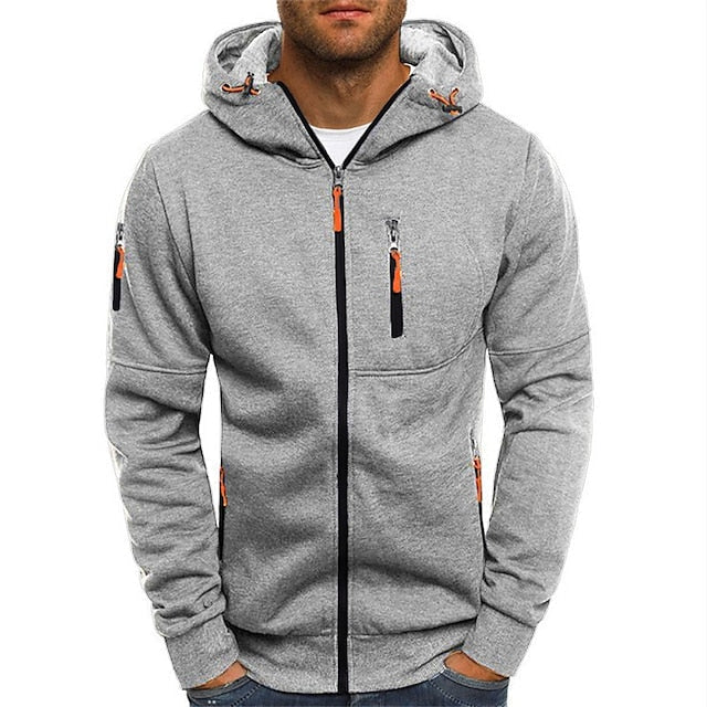 Men's hooded zip jacket with multiple zipped pockets