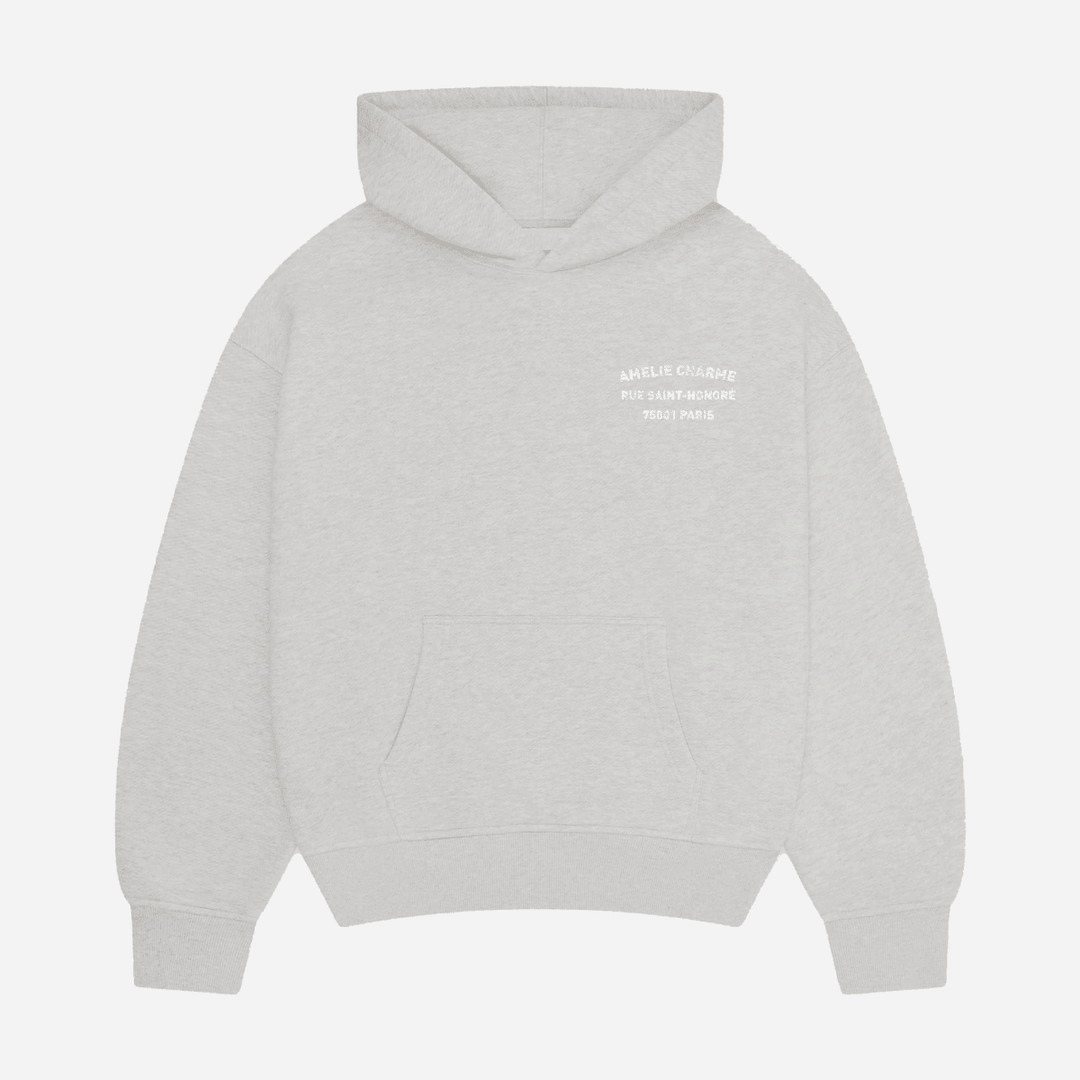 Unisex pullover hoodie with hood, kangaroo pocket and chest text