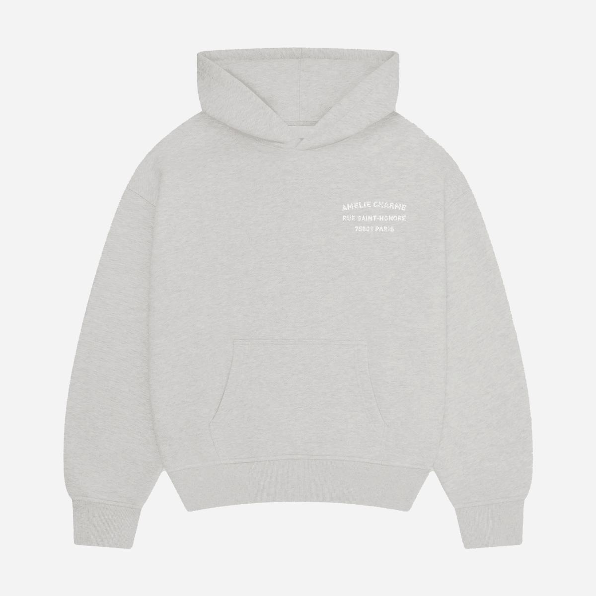 Unisex pullover hoodie with hood, kangaroo pocket and chest text