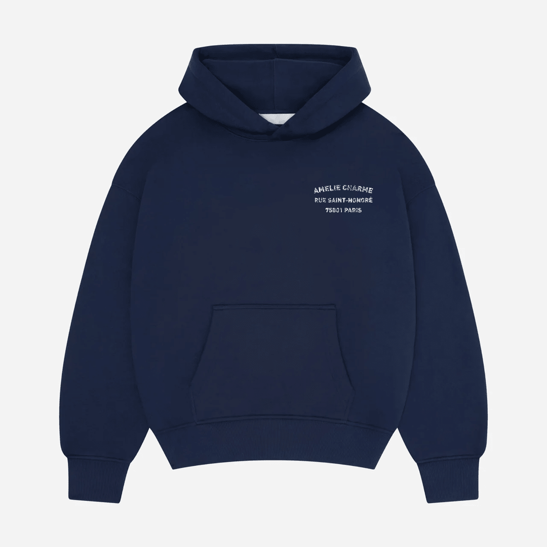 Unisex pullover hoodie with hood, kangaroo pocket and chest text
