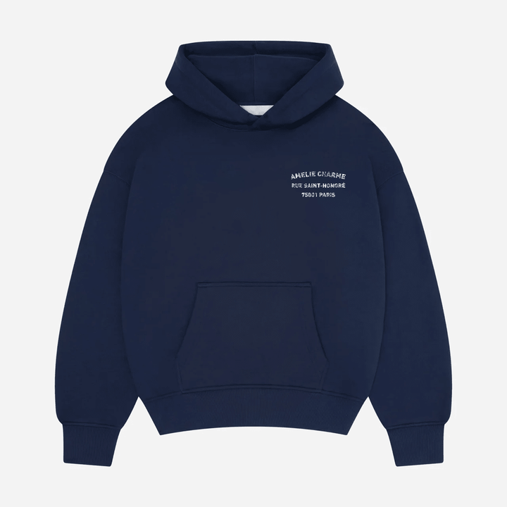 Unisex pullover hoodie with hood, kangaroo pocket and chest text