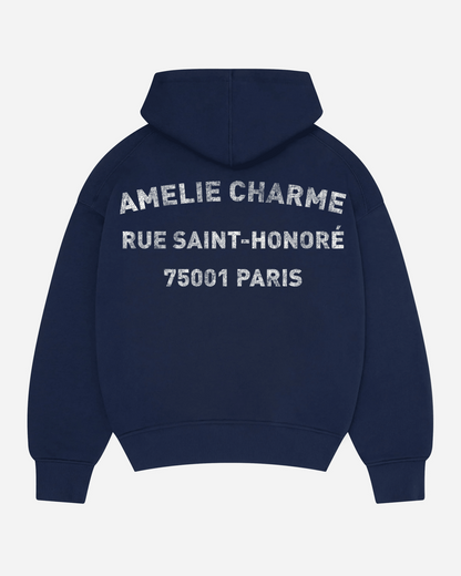 Unisex pullover hoodie with hood, kangaroo pocket and chest text