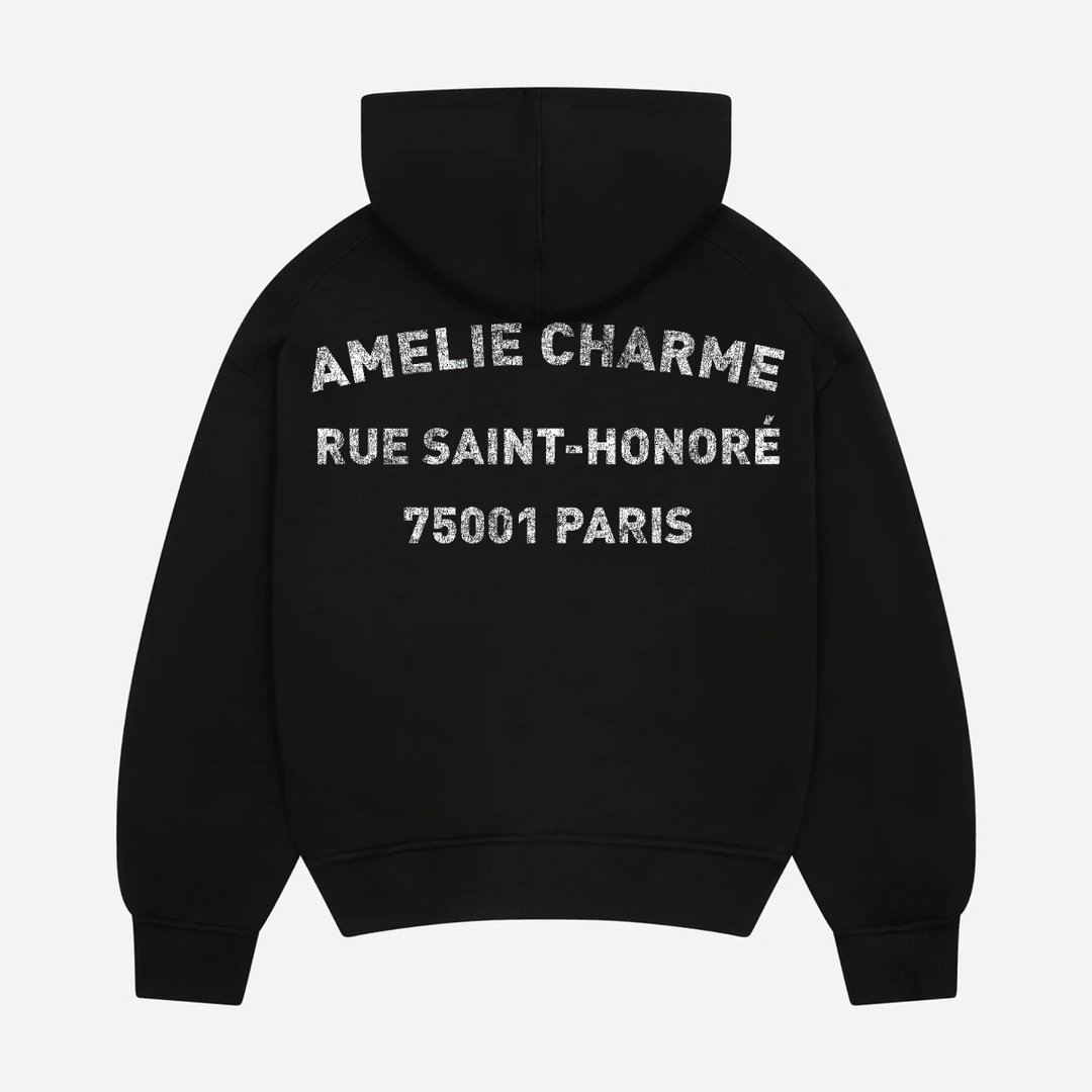 Unisex pullover hoodie with hood, kangaroo pocket and chest text