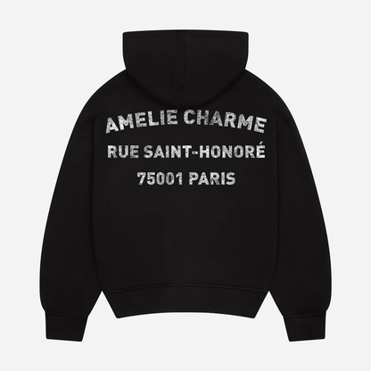 Unisex pullover hoodie with hood, kangaroo pocket and chest text